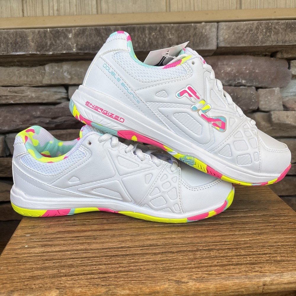 Fila Women's 5PM00605 199 Double Bounce 3 White Multi Pickleball Shoes 6